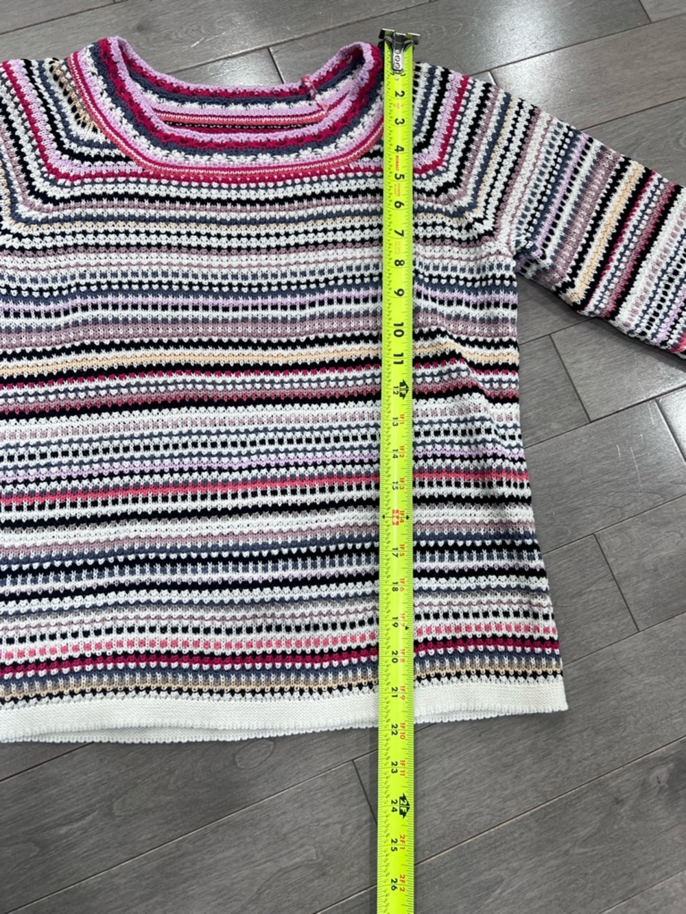 NIC+ZOE Multicolor Stripe Crochet Knit Sweater Mindfully Made Cotton, Medium - Picture 10 of 13